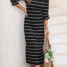 Black Striped Casual Slit Long Dress