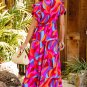 Orange Abstract Printed High Waist Ruffle Tiered Long Dress