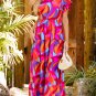 Orange Abstract Printed High Waist Ruffle Tiered Long Dress