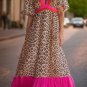 Bright Pink Leopard Colorblock Patchwork Bubble Sleeve Maxi Dress