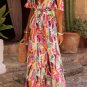 Pink Boho Tie dye Print V Neck Maxi Dress
