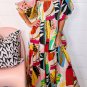 White Square Neck Smocked Abstract Print Boho Maxi Dress