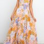 Orange Boho Floral Backless Lace up Sleeveless Maxi Dress