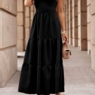 Black Crossover Backless Bodice Tiered Maxi Dress