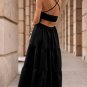 Black Crossover Backless Bodice Tiered Maxi Dress