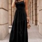 Black Crossover Backless Bodice Tiered Maxi Dress