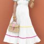 White Colorblock Rickrack Trim Short Sleeve Drawstring Waist Long Dress