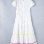 White Colorblock Rickrack Trim Short Sleeve Drawstring Waist Long Dress