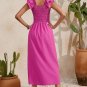 Rose Red Solid Color Ruffled Straps Smocked Ruched Maxi Dress