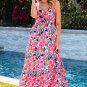 Rose Floral Twisted Smocked Back Tiered Maxi Dress