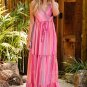 Pink Western Printed Tassel Tie V Neck Wrap Maxi Dress