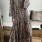Apricot Leopard Print Tiered Wide Sleeve Maxi Dress