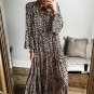Apricot Leopard Print Tiered Wide Sleeve Maxi Dress