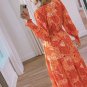 Orange Boho Floral Bishop Sleeve V Neck Tiered Maxi Dress