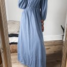 Myosotis Chambray Deep V Neck Bracelet Sleeve Maxi Dress