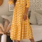 Yellow Flower Print Bracelet Sleeve Buttons Collared Maxi Dress