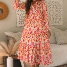 Orange Western Abstract Geometric Printed Maxi Dress