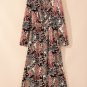 Black Floral Print V Neck Wrap High Waist Maxi Dress