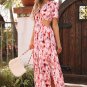 Pink Abstract Printed Flutter Sleeve Daring Cutout Long Dress
