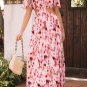 Pink Abstract Printed Flutter Sleeve Daring Cutout Long Dress