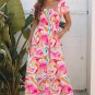 Pink Abstract Print Ruffled Sleeve Smocked Bust Maxi Dress