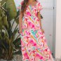 Pink Abstract Print Ruffled Sleeve Smocked Bust Maxi Dress