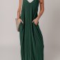 Duffel Green Spaghetti Straps Pocketed Slouchy Maxi Dress