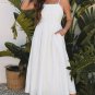 Beige Stripe Spaghetti Strap Pocketed High Waist Maxi Dress