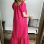 Rose Ginham Check Bubble Sleeve Ruffled Maxi Dress