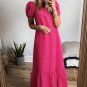 Rose Ginham Check Bubble Sleeve Ruffled Maxi Dress