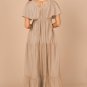 Parchment Textured V Neck Flutter Sleeve Ruffled Maxi Dress