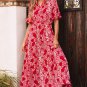 Red Paisley Print Side Slit Puff Sleeve High Waist Maxi Dress