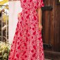 Red Paisley Print Side Slit Puff Sleeve High Waist Maxi Dress
