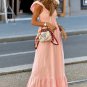 Pink Flutter Sleeve Smocked Bodice High Waist Ruffle Maxi Dress