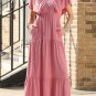 Rose Pink Textured V Neck Flutter Sleeve Ruffled Maxi Dress