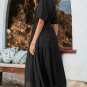 Black Puff Sleeve Pleated High Waist Flowy Long Dress