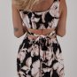 Black Floral Cutout Square Neck Knot Back Sleeveless Maxi Dress