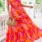 Red Abstract Print Knotted Shoulder High Waist Maxi Dress