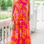 Red Abstract Print Knotted Shoulder High Waist Maxi Dress