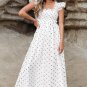 White Polka Dot Flutter Sleeve Square Neck Smocked Maxi Dress