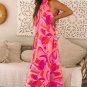 Rose Abstract Printed High Neck Knotted Nape Sleeveless Maxi Dress