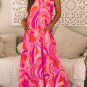 Rose Abstract Printed High Neck Knotted Nape Sleeveless Maxi Dress