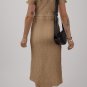 Buckskin Short Sleeve Textured Button Up Tie Waist Long Dress