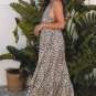 Brown Leopard Printed Halter Neck Backless Ruffled Hem Maxi Dress