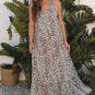 Brown Leopard Printed Halter Neck Backless Ruffled Hem Maxi Dress