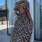 Khaki Leopard V Neck Cinched High Waist Open Back Maxi Dress