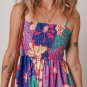 Purple Floral Print Shirred Spaghetti Strap Loose Maxi Dress