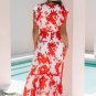 Red Floral Print Trimmed V Neck Ruffle Sleeve Long Dress