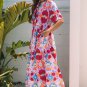 Rose Floral Tied Front High Waist Short Sleeve Loose Long Dress