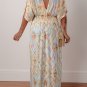 Multicolour Geometric Print Half Sleeve Shirred High Waist Maxi Dress